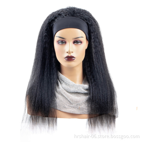 Year end Promotion 200% density kinky straight yaki headband wig Wholesale price 100% human hair India hair wig for black woman